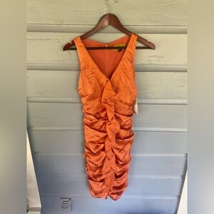 Burnt Orange Nicole Miller Ruched Cocktail Dress BNWT SZ2